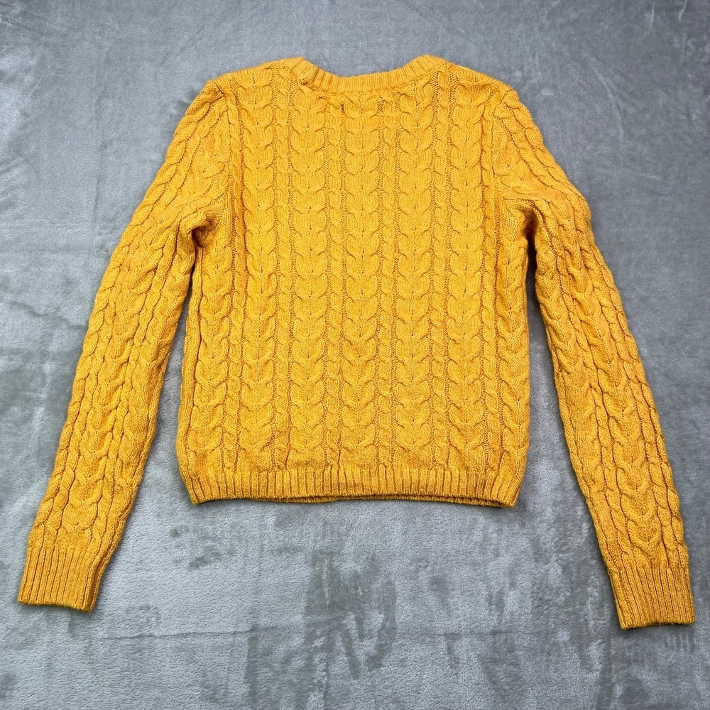 American Eagle AE Fisherman Crew Neck Sweater‎ Womens Medium Yellow Cable Knit - Picture 3 of 10